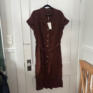 Quince Brown Linen Button-Down Dress